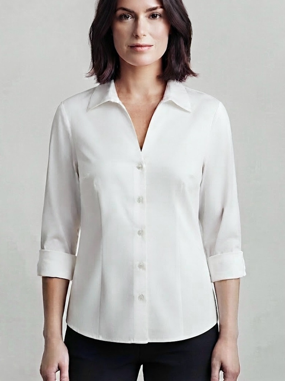 Jones New York Signature White Crisp 100% Cotton Button Shirt Career Minimalist